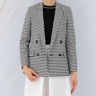 G2000 - 女士格紋尖領孖襟西裝外套 (黑色白色)