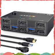 KVM Switch Dual Monitor DisplayPort Replacement 4 USB3.0 for 2 Computers, 2 in 2 Out DP 1.4 KVM Swit
