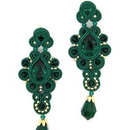 Earrings Hand embroidered drop earrings with Swarovski stones in emerald colorCh