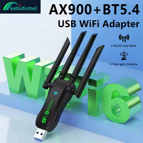 Kebidumei USB WiFi6 Adapter AX900 Bluetooth5.4 WiFi Dongle 2.4G/5Ghz Dual Band Plug and Play 4 Anten