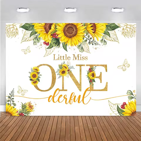 Sunflower 1st Birthday Backdrop for Girl Little Miss Onederful Party Decorations Photography Backgro