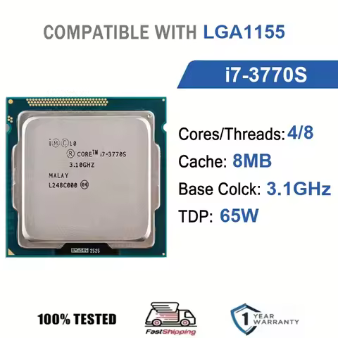 Intel Core i7-3770S 4 Core 8 Thread 3.1GHz 65W 8MB Cache 22nm LGA1155 SR0PN DDR3 1333/1600 MHz Ivy B