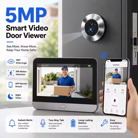 5MP WiFi Peephole Door Camera with 4.3 Inch Display, Tuya Smart, One-Click View, PIR Motion Detectio