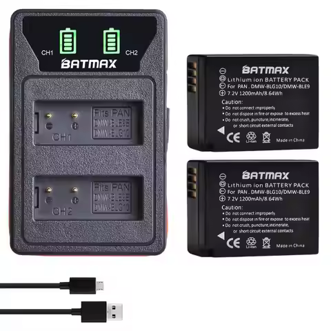 2Pcs 1200mAh DMW-BLG10 BLG10 BLG10E DMW-BLE9 Battery + LCD Dual USB Charger for Panasonic LUMIX GF5 