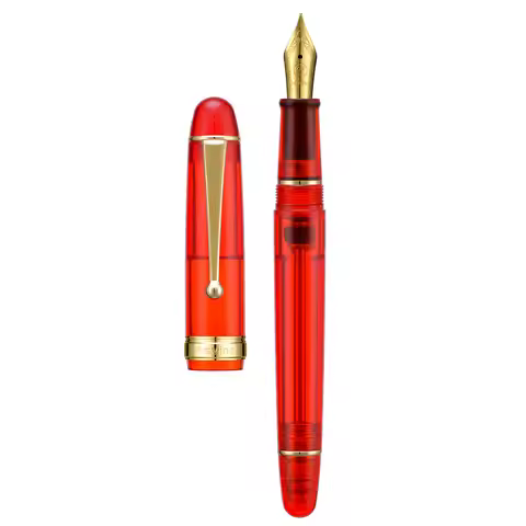 Asvine V126 Vacuum Filling Fountain Pen EF/F/M/1.1 Nib, Transparent Red Acrylic Writing Gift Pen