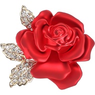 Pin Bros Bunga Mawar, Pin Mawar 3D, Bros Kristal Elegan untuk Perhiasan Kostum, Bros Merah Vintage, 