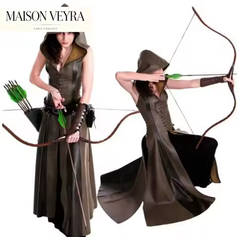 Archer Ranger Elf Halloween Hobbit Costume Women Assassin Jerkin Dress Huntress Leather Hood Robin R