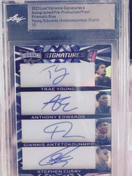 🔥🔥🔥2023 Leaf 4 Autograph Trae Young + Anthony Edward + Giannis Antetokounmpo+ Stephen Curry #1/1 全球限