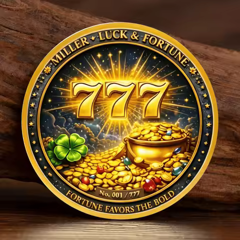 2D Lucky 777 Miller Fortune Goddess Gold Plated Commemorative Coin Clover Treasure Luck & Fortune Co