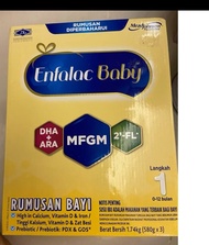 Exp  18/9/26 Enfalac Baby MFGM DHA ARA 2nd FL Step 1 0-12 months 174g x 3