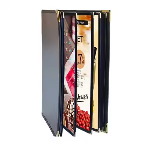 Custom 6 Pages 12 Views A4 Restaurant Menu Cover Clear Viewing Surfaces PVC Menu Paper Holder Book F