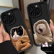 Simple Cartoon Fuzzy Lazy Kitten Couples Case Compatible For IPhone 12 11 14 15 13 Pro Max 7Plus XR X XS Max 15 6S 8 6 7 Plus SE 2020 Cute Little Cat Angel Eye Shockproof Soft Case