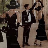 2C-V-24KF French Hepburn Velvet Couple Photo Dress Photography Travel Photo Sling Wedding Photo Stud