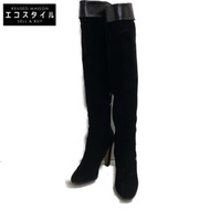 Jimmy Choo 麂皮和光滑皮革過膝長靴，尺寸 37 1/2（二手）