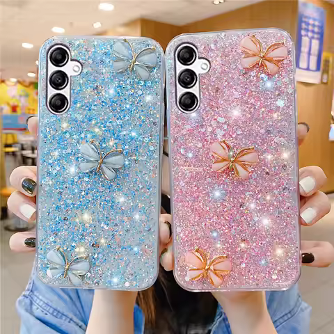 3D Butterfly Bling Glitter Case For Samsung Galaxy A55 A35 A15 A05S A25 5G A24 A34 A54 A14 A13 A23 A