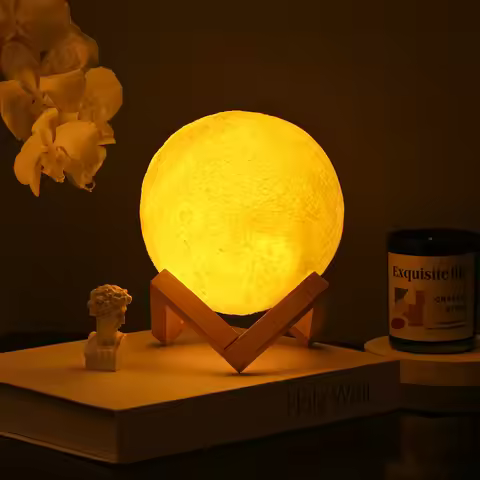 3D Moon 8/6cm Night Light Bedroom Led Study Table Lamp Bedroom Bedside Warm Light Bed Lamp Desk Lamp