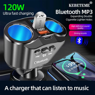 KEBETEME Car Charger MP3 Bluetooth FM Music Player QC3.1 4.8A Fast Charge Dual USB 12V-24V Charger With Two Conversion Plug