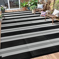 Lahome Striped Outdoor Plastic Straw Rug, Reversible Outdoor Rug Waterproof 9x12 Rugs for Patio, RV 