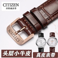 CITIZEN Citizen Eco-Drive สายนาฬิกาหนังแท้ Original Universal First Layer Calfskin ผู้ชายและผู้หญิง Pin Buckle