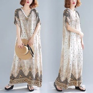 Women V Neck Graphic Print Kaftan Dress (Modern Batik Printed Dress)