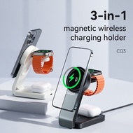 3-in-1 Magnetic Wireless Charger for Smartphones  Wireless Earbuds  and Smartwatches