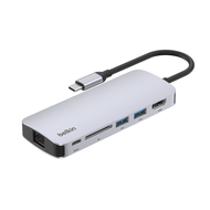 Belkin (NEW) ฮับมัลติพอร์ต 6-in-1 Connect Multiport Hub ความคมชัดสูงได้ถึง 4K@60Hz ถ่ายโอนข้อมูล 5Gb