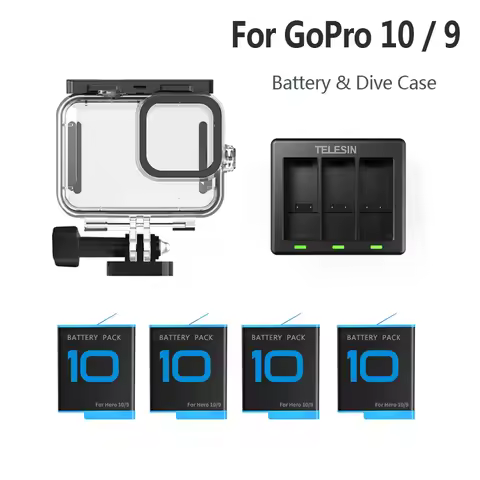 Original TELESIN Dive Case For GoPro 11 10 9/Rechargeable Battery/Smart Batteries Charger For GoPro 