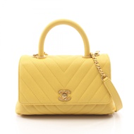 【二手】香奈兒 (Chanel) Coco Handle V-stitch 2WAY 手提包 A92990 黃色魚子醬紋小牛皮 (粒面小牛皮) Coco Handle V-stitch 2way Ch