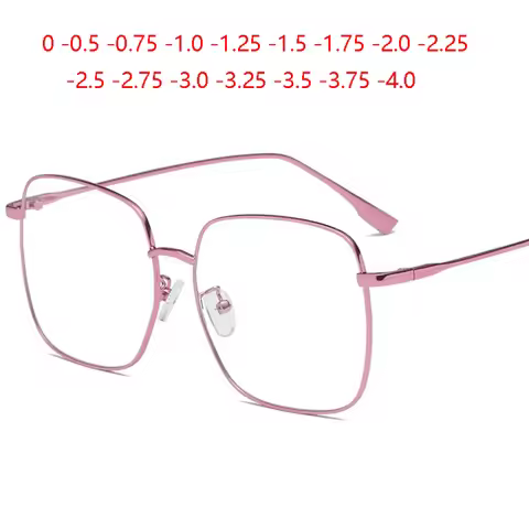 Big Frame Square Myopia Lens Women Diopter Eyeglasses Metal Pink Frame Nearsighted Glasses Prescript