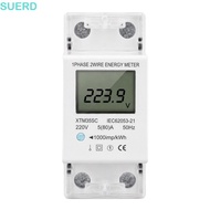 SUERDMY KWh Meter, 2 Wire 2P Digital Display Electric Meter, Precise LCD Screen DIN Rail Mount Singl