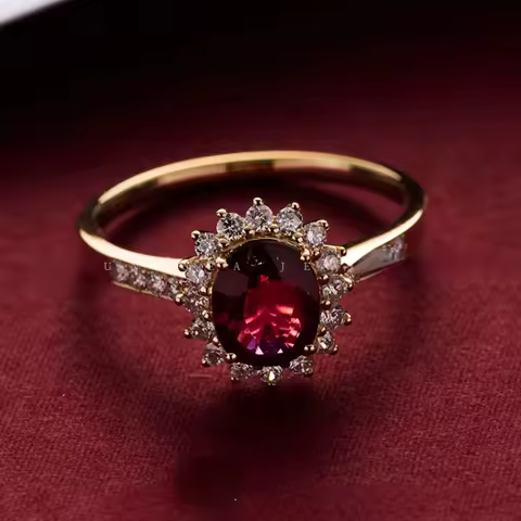 Trumium 925 Silver Vintage Gemstone Ring Red 5A Zirconia rings for women 18K Gold Plated Engagement 