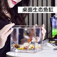 H-Y/ Betta Tank Glass Fish Tank Square White Fish Landscaping Creative Aquarium Home Desk Betta Tank Independent Station