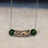 925純銀寶石項鍊 綠透輝石銀墜 2顆天然石圓珠 可客製延長鍊
