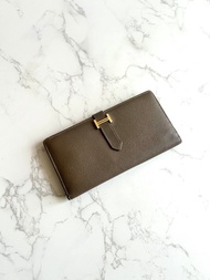 稀有古董包 Hermes棕灰金色 Bearn長夾 錢包 皮夾 中古包 二手包