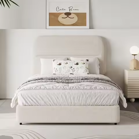Twin Size Boucle Bed Frame,Upholstered Cloud Bed Frame with Headboard,Twin Bed Frame for Kids, Soft 