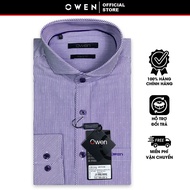 OWEN SALE - Áo Sơ Mi Owen Tay Dài Màu Tím - Trắng  Họa Tiết Sọc Dọc Form Regular Fit Lai Bầu Chính H