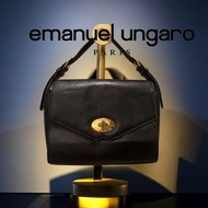 📯 法國UNGARO| Emanuel Ungaro復古2WAY黑色皮革壓紋古董包.手提包. 斜背包#二手