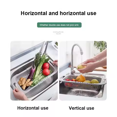 1pcDrain basket, dish rack, household kitchen sink, dishware storage rack, dishwashing sink retracta