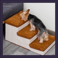 [WX] Pet Ladder 3 Step Foldable Flannel Multifunctional Dog Ramp Stairs for Puppy