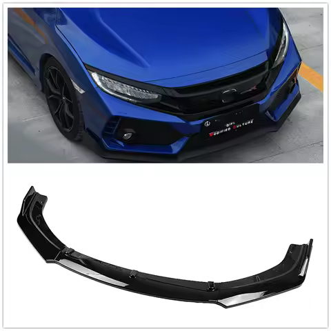 Front Bumper Spoiler Lip For Honda Civic X FC FK 10th Gen 2016-2020 4 Door Sedan Gloss Black / Carbo