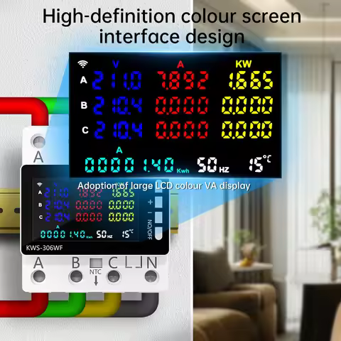 KWS-306 Tuya WIFI Power Meter Volt-ammeter 3-phase 4-wire railed Energy Voltage Current Meter APP Re