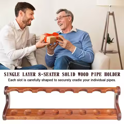 8-Slot Single Tier Wooden Pipe Rack - Solid Tobacco Pipe Display Stand & Organizer Holder, Pipe Rest