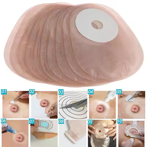 10PCS Disposable Ostomy Drainable Single Pouch One-piece System Colostomy Bags