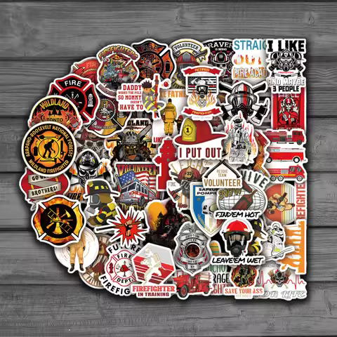 50pcs Fire Hero Firefighter Style Cartoon Stickers Brave Fireman Fire Trucks Decals for Phone Guitar