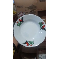1 lusin Piring Makan Keramik Motif Ayam Jago Putih 12pcs 9 inch