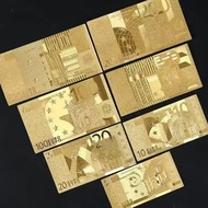 Direct Sales Gold Foil Commemorative Banknotes a Set of 7 Double-Sided Gold Euro Currency Collection