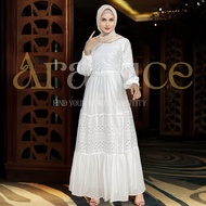 ARALLUCE Dress Brukat Putih Simple Mewah Elegan Baju Gamis Putih Wanita Muslimah Modern Kekinian Ter