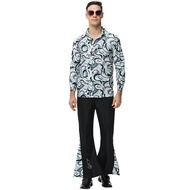 70s Disco Outfit for Men 70s Disco Costume with Satin Shirt Bell Bottom Pants  for Party