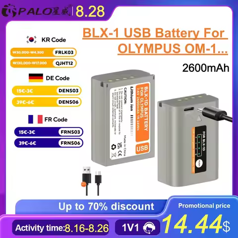 BLX 1 BLX-1 Battery with Type C USB Fast Charging Port for Olympus OM1 MARK II OM-1 OM System 2600mA