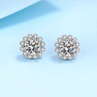 Round Bag S925 Silver Earrings Female Plating pt950 Platinum Moissanite Earrings Simulation Diamond 